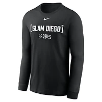 T-shirt à manches longues Nike noir pour homme avec surnom local des Padres de San Diego