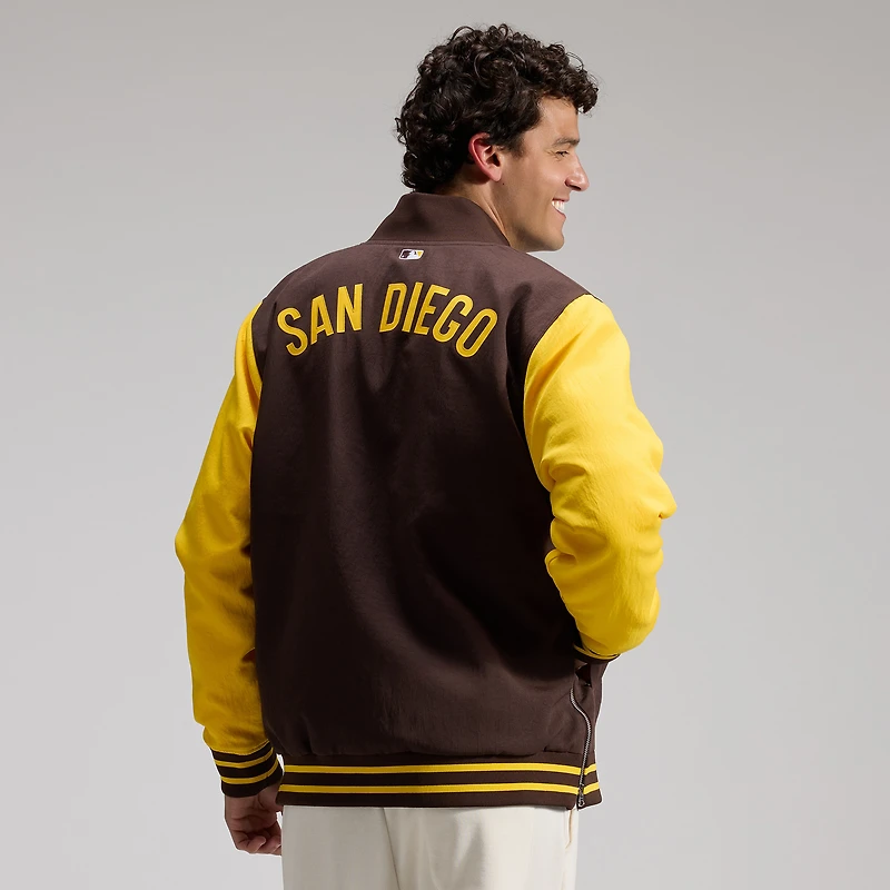 Men's Nike Brown/Gold San Diego Padres Authentic Collection Dugout Relaxed Full-Zip Bomber Jacket