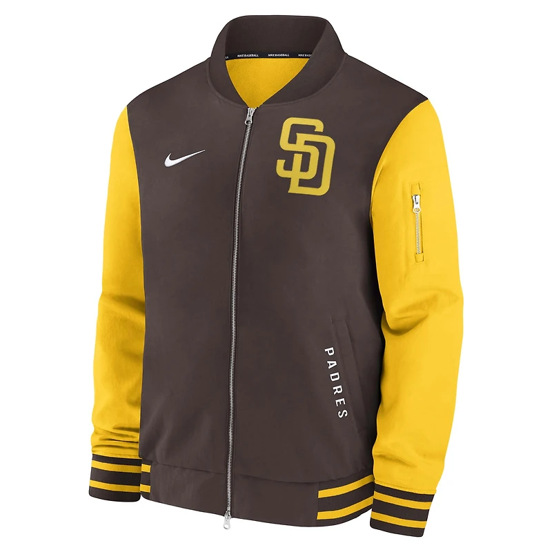Men's Nike Brown/Gold San Diego Padres Authentic Collection Dugout Relaxed Full-Zip Bomber Jacket
