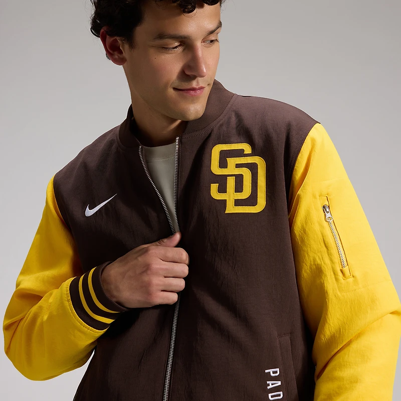 Men's Nike Brown/Gold San Diego Padres Authentic Collection Dugout Relaxed Full-Zip Bomber Jacket