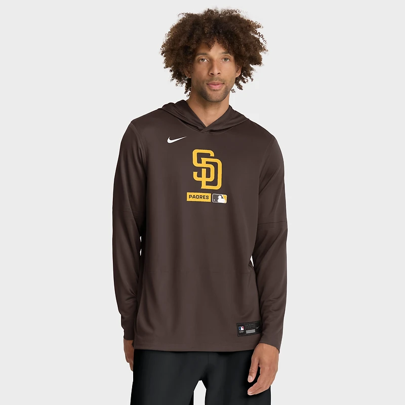 Men's Nike Brown San Diego Padres Authentic Collection Dri-FIT Long Sleeve Hooded T-Shirt