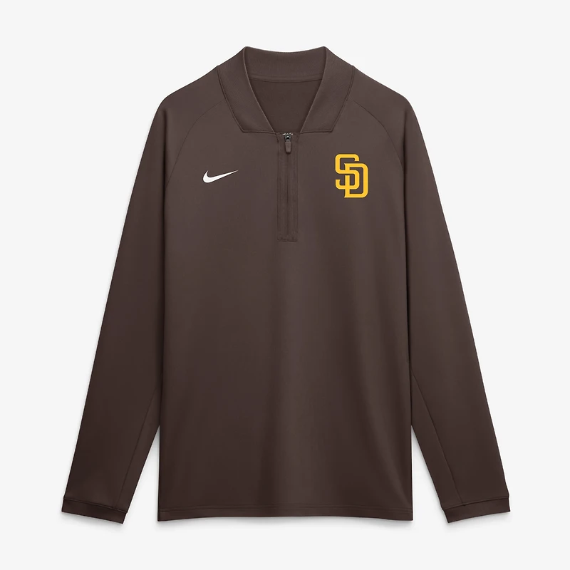 Pull-over Nike marron San Diego Padres Authentic Collection Dri-FIT à demi-zip pour homme