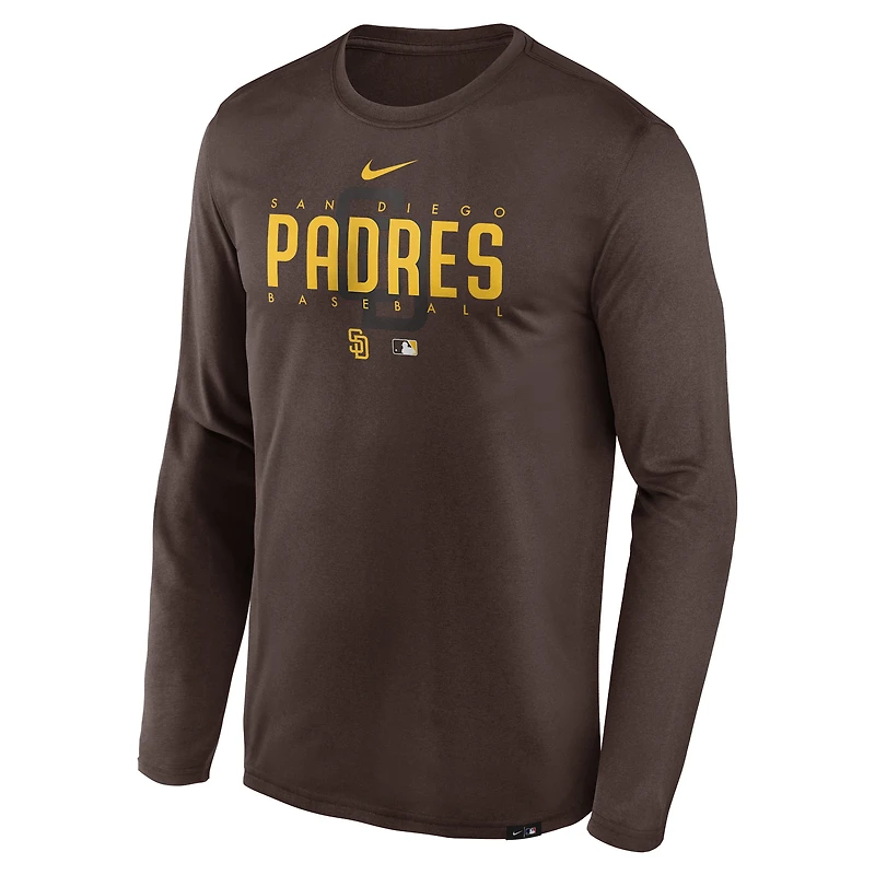 T-shirt à manches longues Nike San Diego Padres Authentic Collection Team Logo Legend Performance pour homme, marron