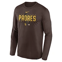 T-shirt à manches longues Nike San Diego Padres Authentic Collection Team Logo Legend Performance pour homme, marron
