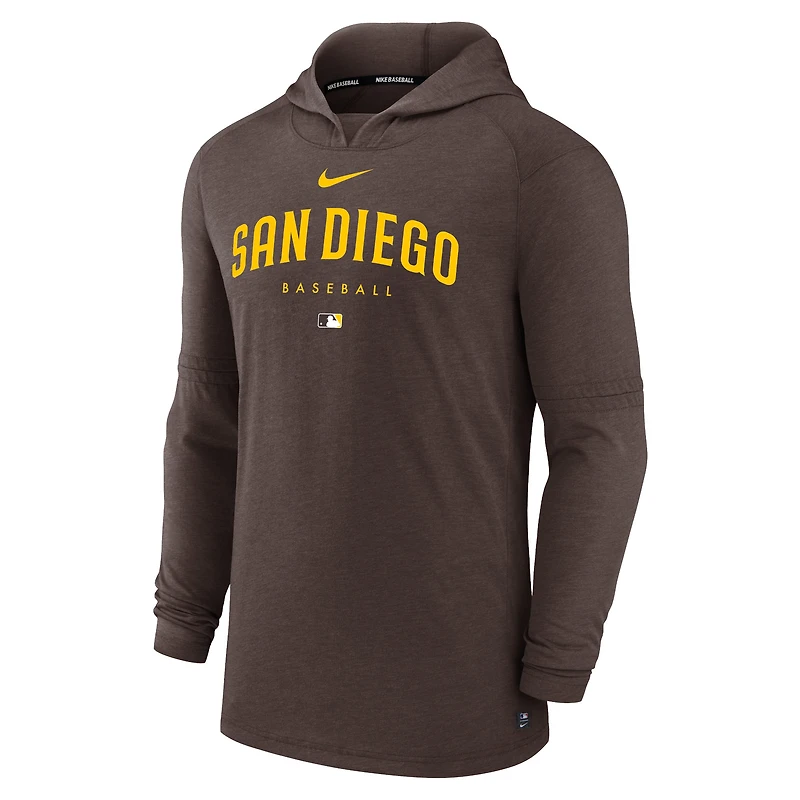 Sweat à capuche enfiler triple mélange Performance Nike San Diego Padres Authentic Collection pour homme, marron