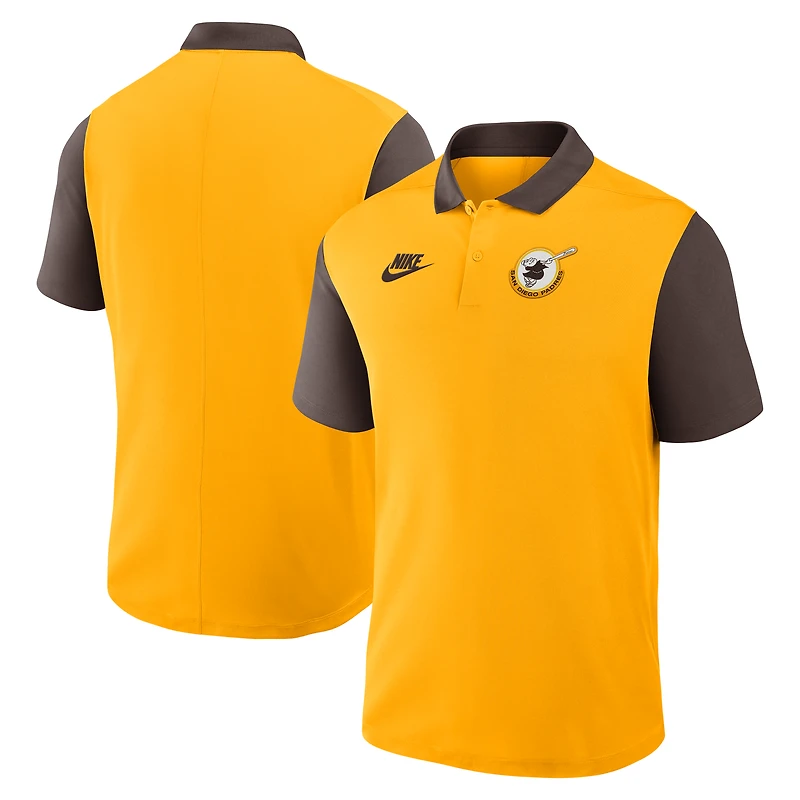 Polo Nike Victory Dri-FIT couleur or/marron pour homme, collection Cooperstown, Padres de San Diego
