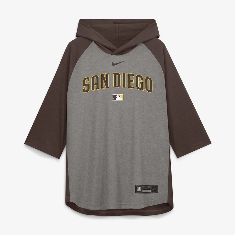 Men's Nike Gray San Diego Padres Authentic Collection Flux Dri-FIT Raglan 3/4-Sleeve Hooded T-Shirt