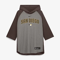 Men's Nike Gray San Diego Padres Authentic Collection Flux Dri-FIT Raglan 3/4-Sleeve Hooded T-Shirt