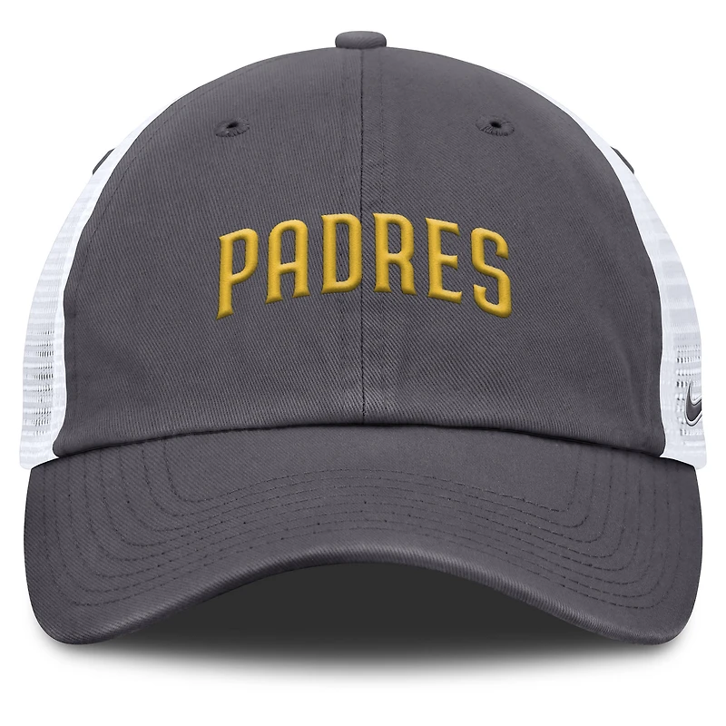Casquette de camionneur ajustable Nike grise pour homme avec inscription San Diego Padres Wordmark Club