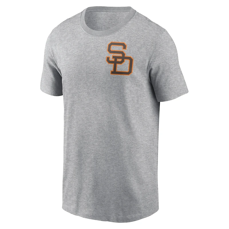 Men's Nike Heather Gray San Diego Padres Cooperstown Collection Large Logo 2-Hit T-Shirt
