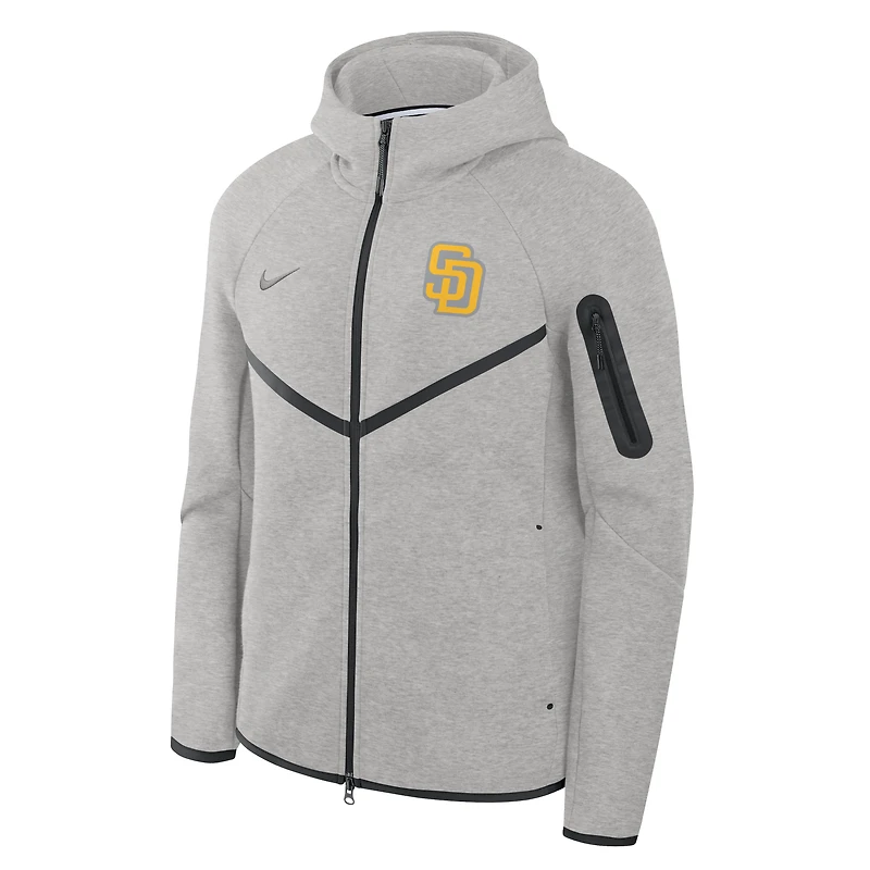 Sweat à capuche zippé Nike Tech Fleece raglan gris chiné San Diego Padres pour homme