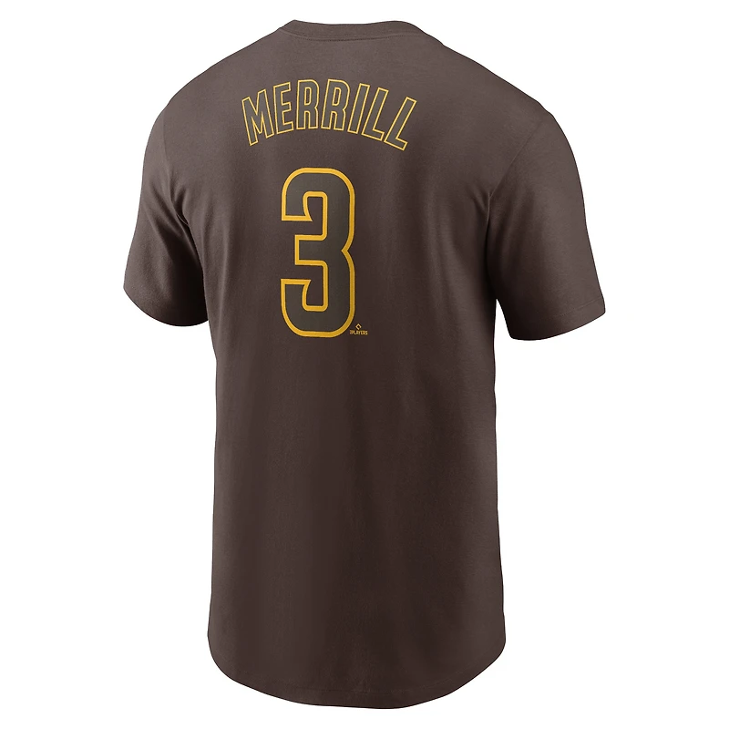 T-shirt avec nom et numéro Nike Jackson Merrill pour homme, marron, San Diego Padres Fuse