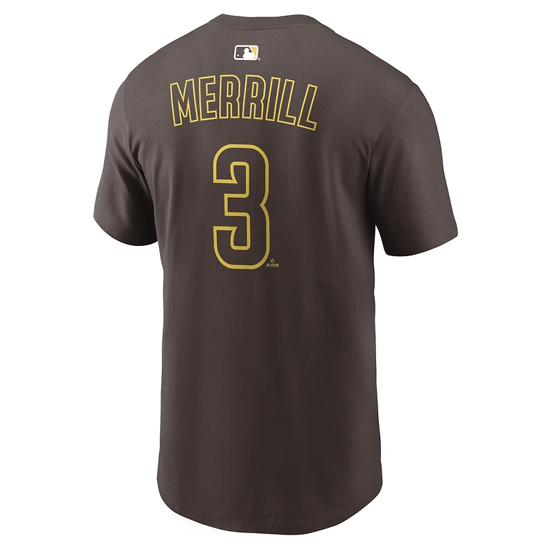 Men's Nike Jackson Merrill Brown San Diego Padres Name & Number T-Shirt