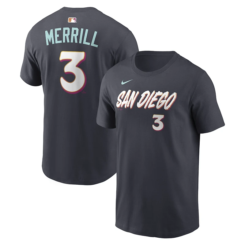 T-shirt Nike Jackson Merrill Obsidian San Diego Padres City Connect pour homme, avec nom et numéro