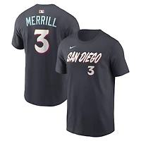 T-shirt Nike Jackson Merrill Obsidian San Diego Padres City Connect pour homme, avec nom et numéro