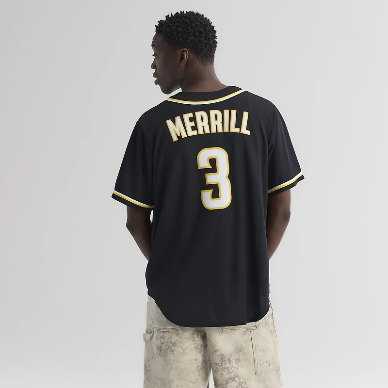 Maillot réplique Nike Jackson Merrill des Padres de San Diego pour homme, noir.