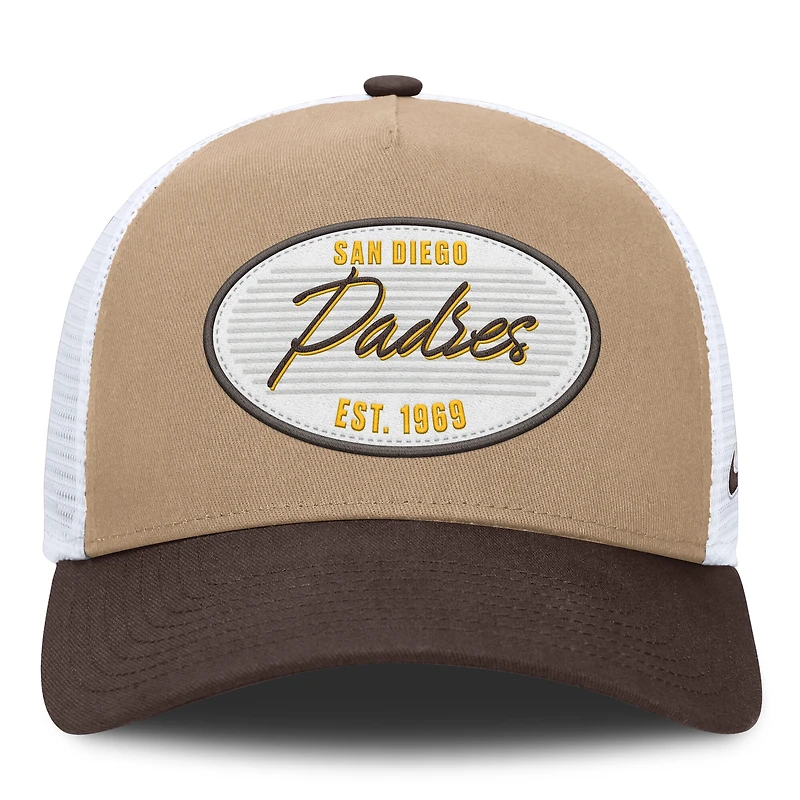 Casquette trucker ajustable Nike kaki/marron San Diego Padres Rise A-Frame pour homme