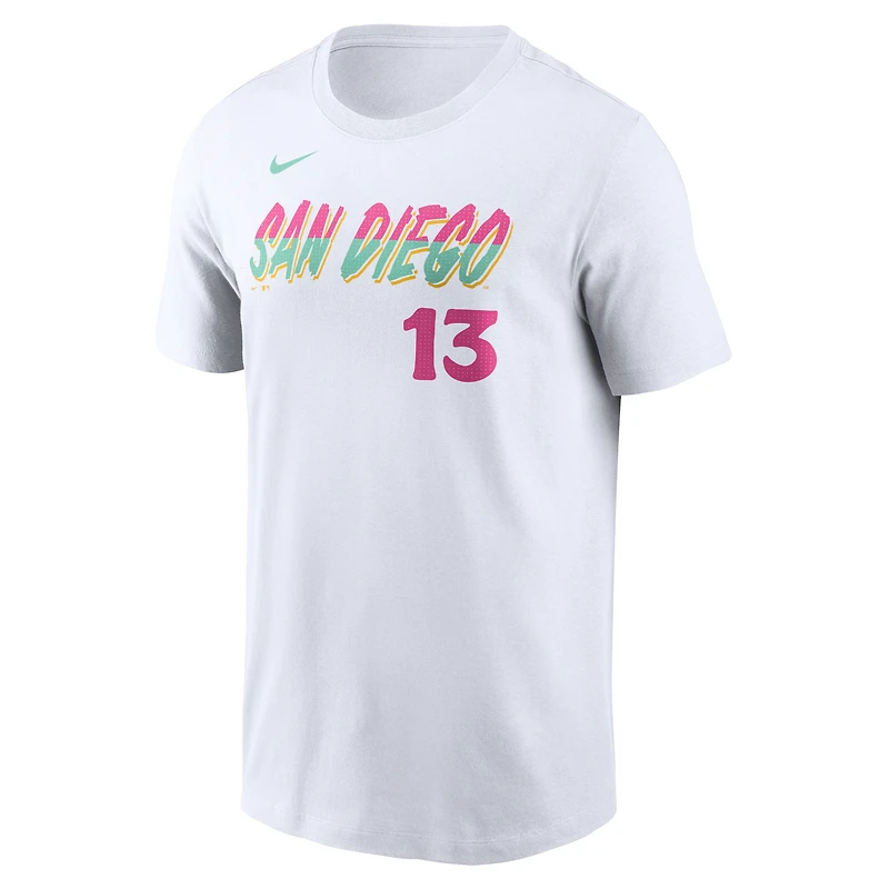 T-shirt avec nom et numéro Nike Manny Machado pour hommes, San Diego Padres City Connect Fuse, blanc