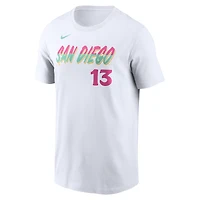 T-shirt avec nom et numéro Nike Manny Machado pour hommes, San Diego Padres City Connect Fuse, blanc