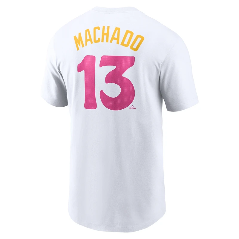T-shirt avec nom et numéro Nike Manny Machado pour hommes, San Diego Padres City Connect Fuse, blanc