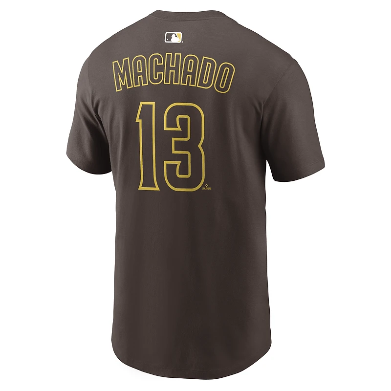 T-shirt Nike pour homme Manny Machado marron des Padres de San Diego, avec nom et numéro