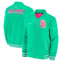 Veste aviateur entièrement zippée Nike City Connect pour homme, collection authentique des Padres de San Diego, verte