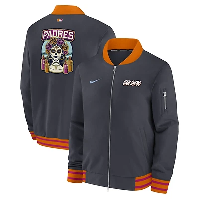 Men's Nike Obsidian San Diego Padres 2026 City Connect Authentic Collection Relaxed Full-Zip Bomber Jacket