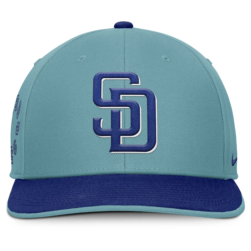 Casquette Nike turquoise pour homme, motif snapback Pro Performance pour la fête des pères, des Padres de San Diego