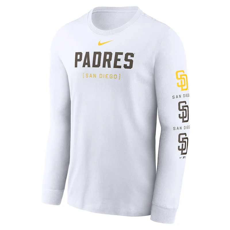 T-shirt à manches longues avec logo Nike des San Diego Padres pour homme, blanc