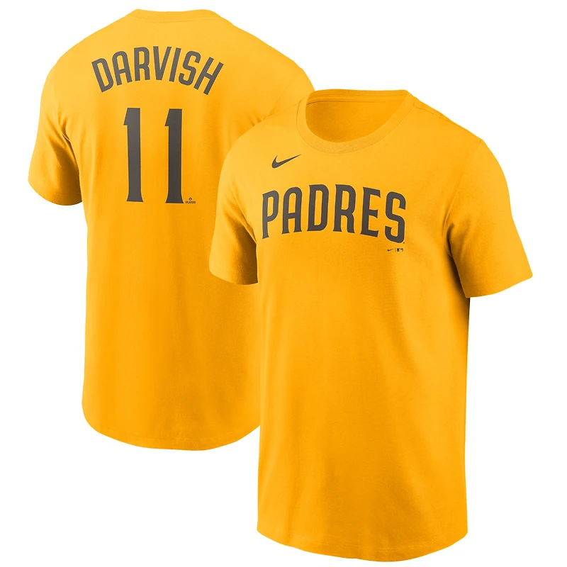 T-shirt avec nom et numéro Nike Yu Darvish Gold pour hommes des San Diego Padres