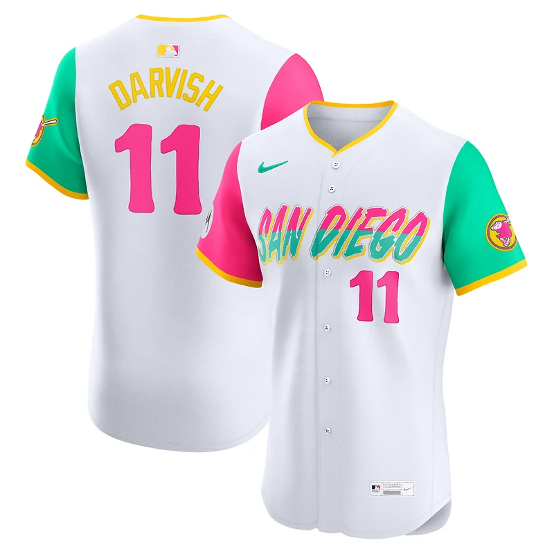 Maillot de joueur d'élite Nike Yu Darvish blanc pour homme, City Connect, Padres San Diego, avec écusson sponsorisé