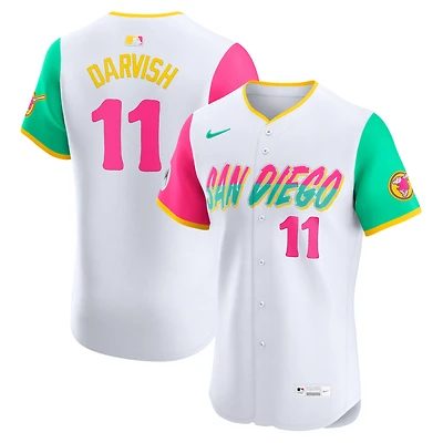Maillot de joueur d'élite Nike Yu Darvish blanc pour homme, City Connect, Padres San Diego, avec écusson sponsorisé