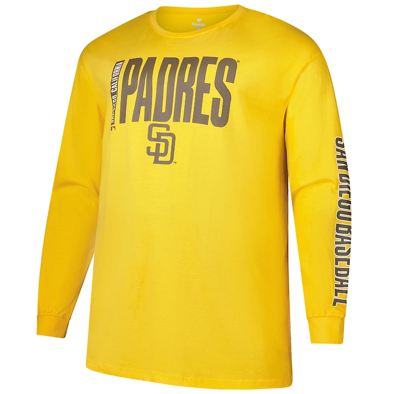 Men's Profile Gold San Diego Padres Big & Tall Two-Hit Long Sleeve T-Shirt
