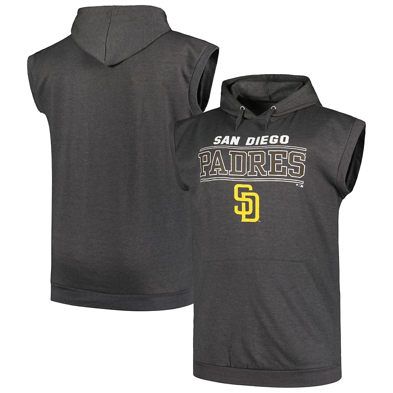 Sweat à capuche sans manches pour hommes Profile Heather Charcoal San Diego Padres Big & Tall Muscle