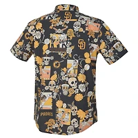 Chemise Aloha à boutons complets Reyn Spooner pour hommes, noire, San Diego Padres Día De Los Muertos Performance