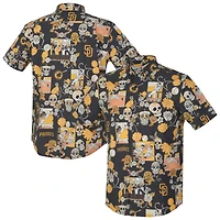 Chemise Aloha à boutons complets Reyn Spooner pour hommes, noire, San Diego Padres Día De Los Muertos Performance