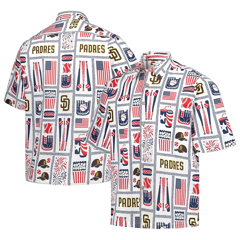 Chemise boutonnée Reyn Spooner pour homme, blanche, San Diego Padres Americana
