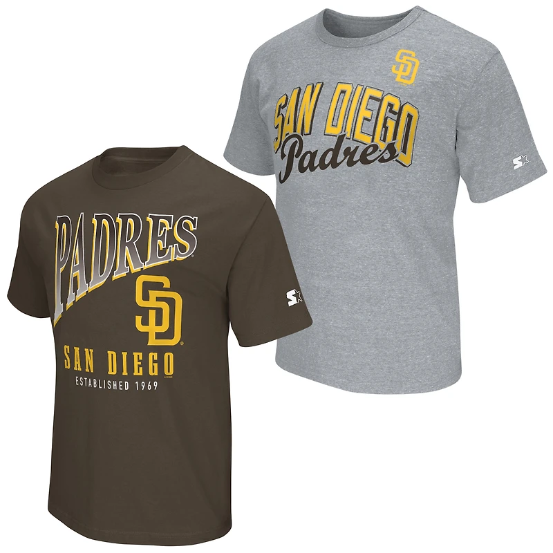 Ensemble de deux t-shirts Starter marron/gris chiné des Padres San Diego pour homme