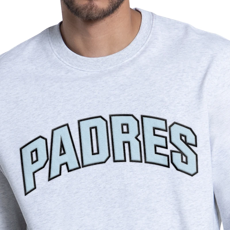 Sweat-shirt Starter pour homme, gris chiné, motif visage des Padres de San Diego, bleu glacier, en molleton français.