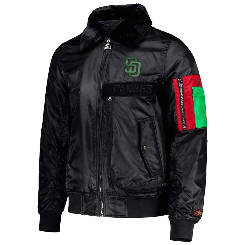Veste en satin entièrement zippée pour homme Starter x Ty Mopkins Black San Diego Padres History Month