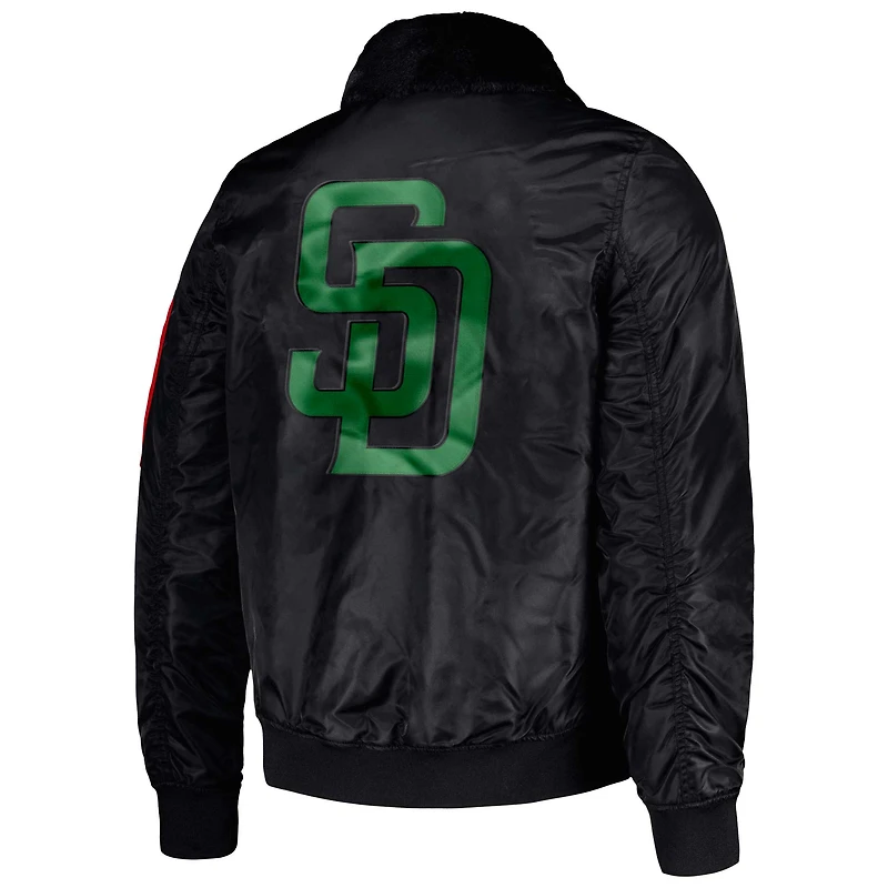 Veste en satin entièrement zippée pour homme Starter x Ty Mopkins Black San Diego Padres History Month