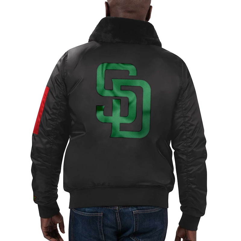 Veste en satin entièrement zippée pour homme Starter x Ty Mopkins Black San Diego Padres History Month