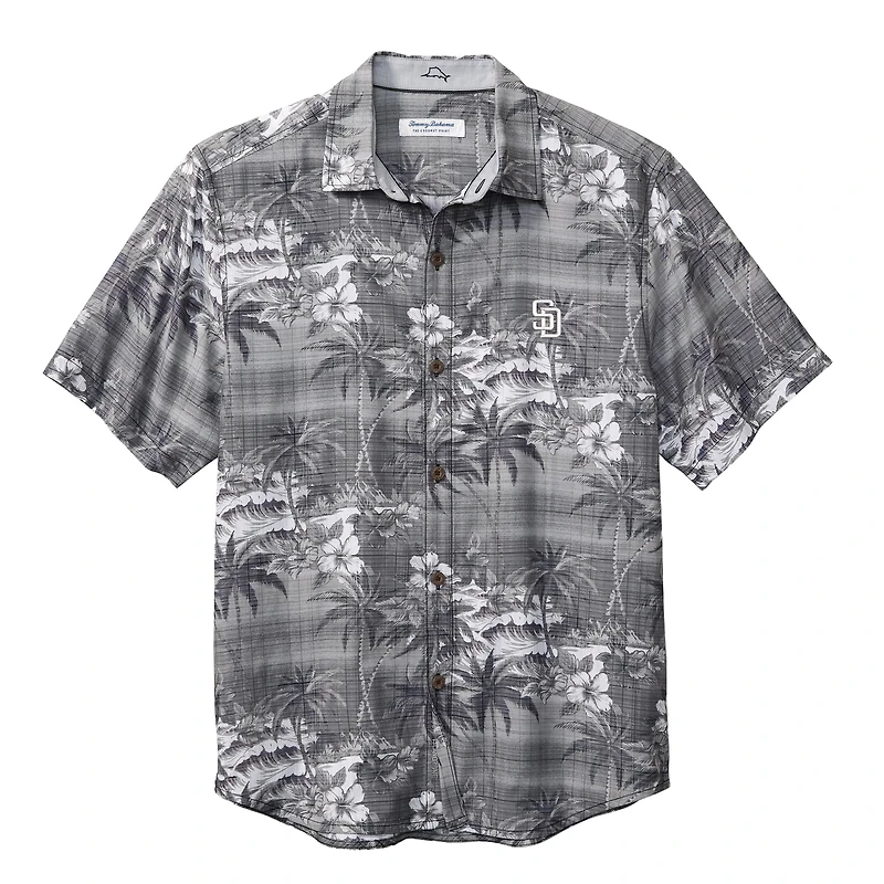 Men's Tommy Bahama Black San Diego Padres Coconut Point Isla Palmetta Button-Up COOLMAX Shirt