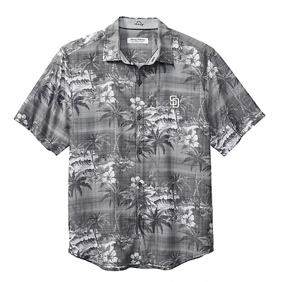 Men's Tommy Bahama Black San Diego Padres Coconut Point Isla Palmetta Button-Up COOLMAX Shirt
