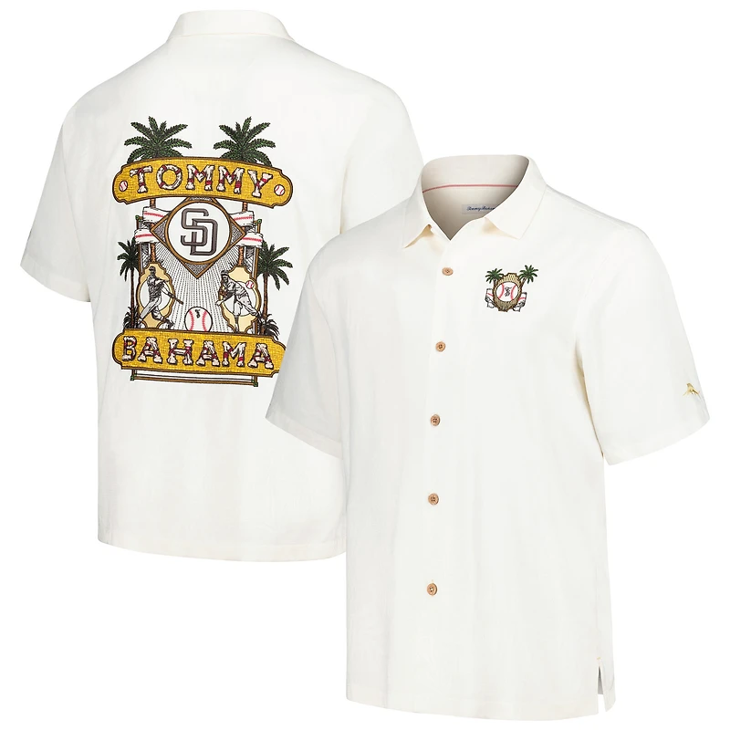 Chemise de camp boutonnée Paradiso du lanceur Tommy Bahama San Diego Padres blanche pour hommes