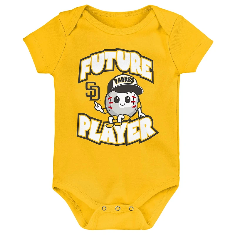 Newborn & Infant Gold/Brown/White San Diego Padres Minor League Player Three-Pack Bodysuit Set