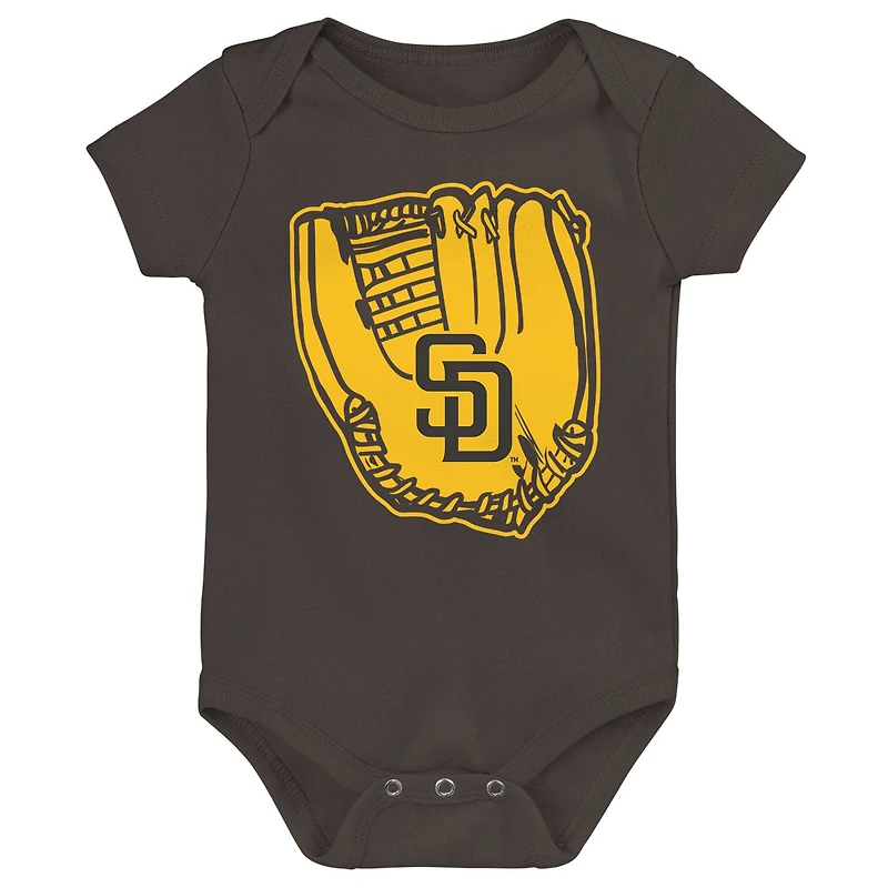 Newborn & Infant Gold/Brown/White San Diego Padres Minor League Player Three-Pack Bodysuit Set