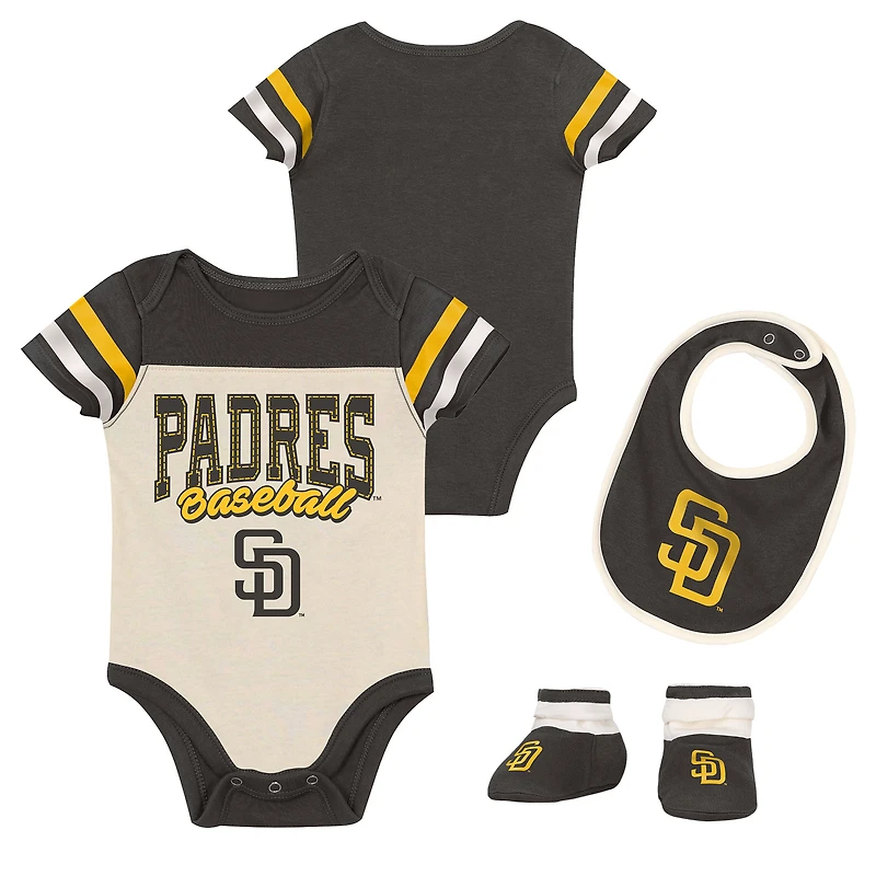 Ensemble trois pièces pour nouveau-né Outerstuff marron San Diego Padres Up One : body, bavoir et chaussons