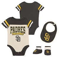 Ensemble trois pièces pour nouveau-né Outerstuff marron San Diego Padres Up One : body, bavoir et chaussons