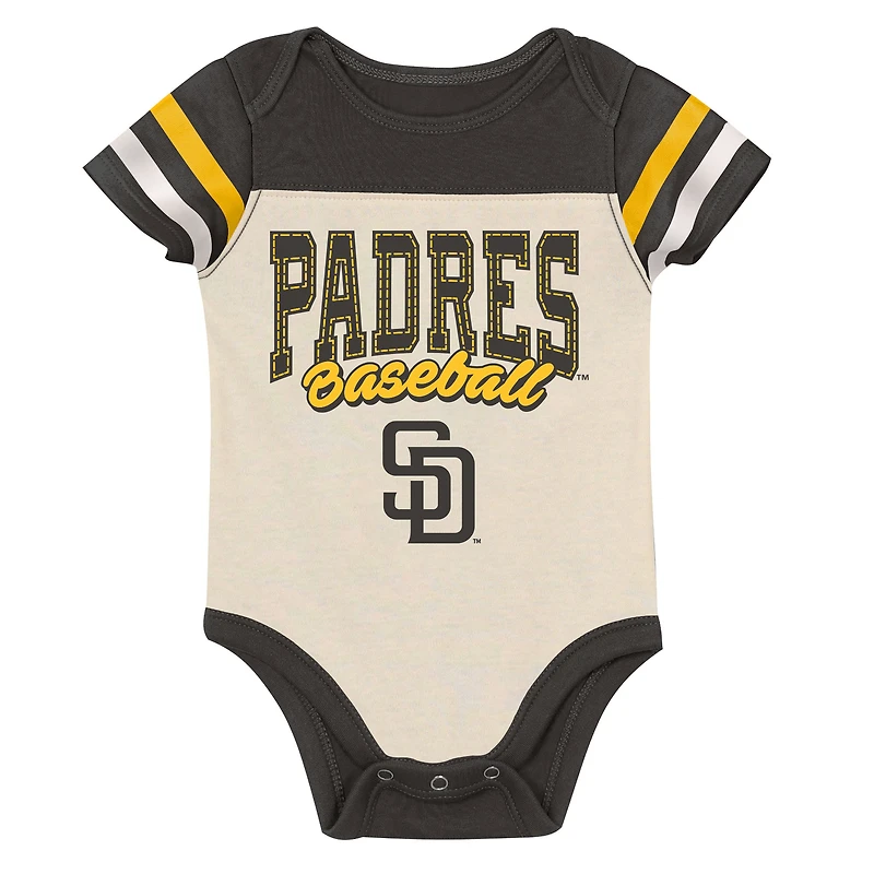 Ensemble trois pièces pour nouveau-né Outerstuff marron San Diego Padres Up One : body, bavoir et chaussons